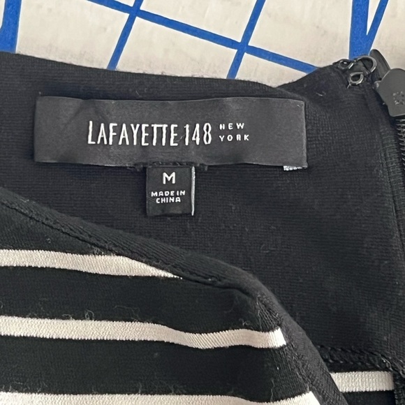 LAFAYETTE 148 NY SLEEVELESS SHEATH DRESS SZ MED BLACK WHITE VISCOSE SLIMMING - Picture 5 of 9